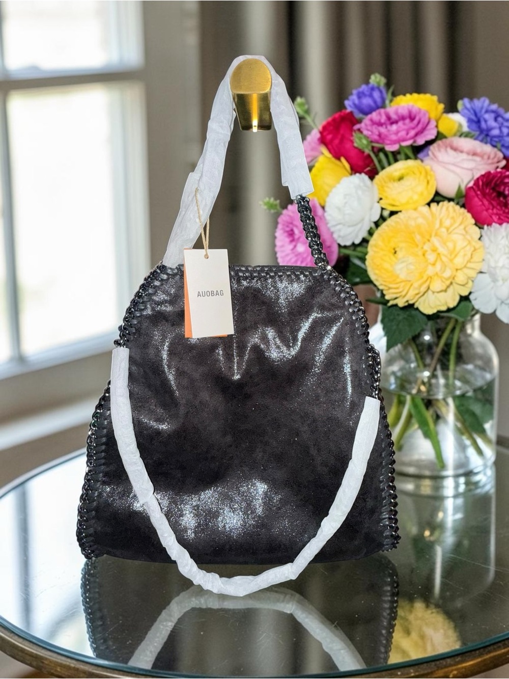 Black Metallic Women’s Chain Handle Shoulder Bag from Auobag